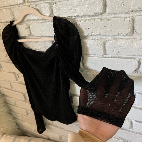 ♠️ COASTAL COWGIRL ♠️ Black Glitter Puff Sleeve | Long Sleeve | Sweetheart Neck - Picture 5 of 5